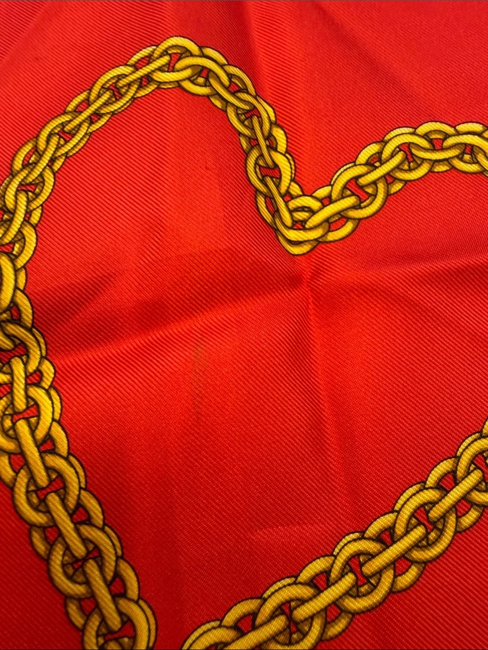Vintage Paloma Picasso silk‎ scarf Red with Gold Chain Hearts